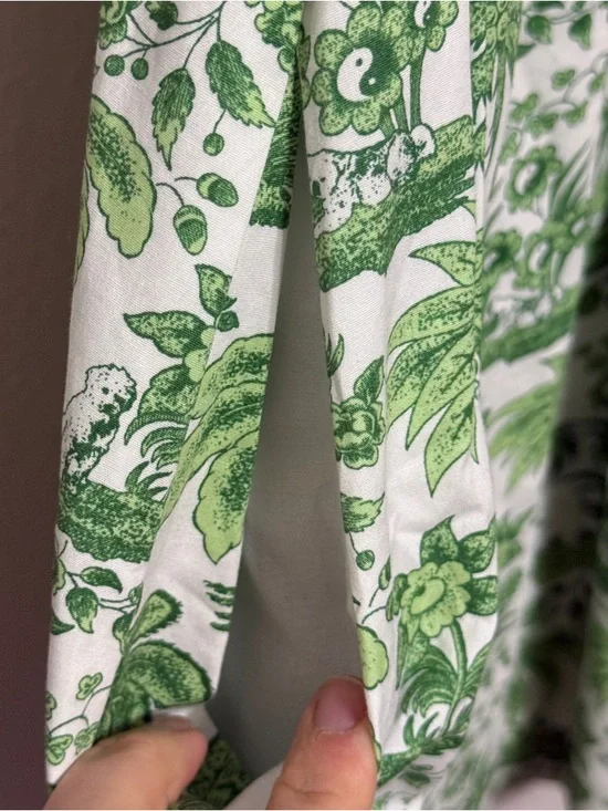 Staud Faye Puff Sleeve Mini Dress Green Tropical Toile Chinoiserie Print Small - Picture 7 of 14